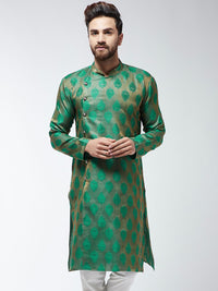 SOJANYA Kurta Lurus Bersulam Hijau & Beige Lelaki