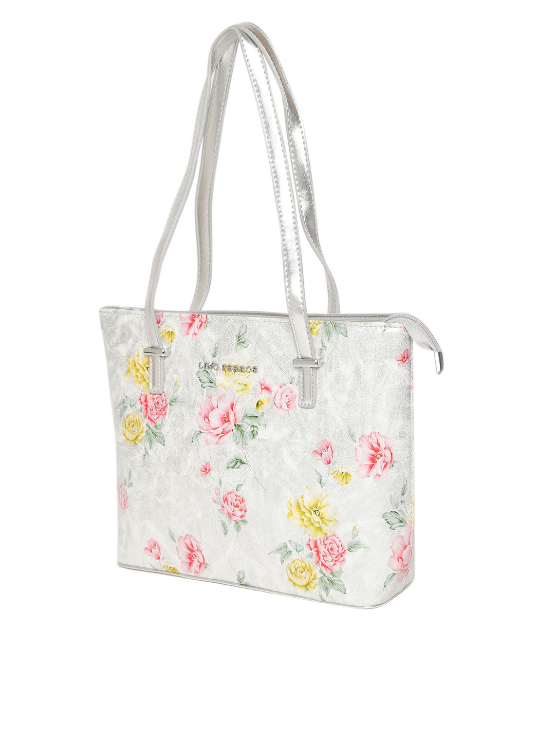 Lino Perros Silver-Toned & Pink Floral Print Shoulder Bag