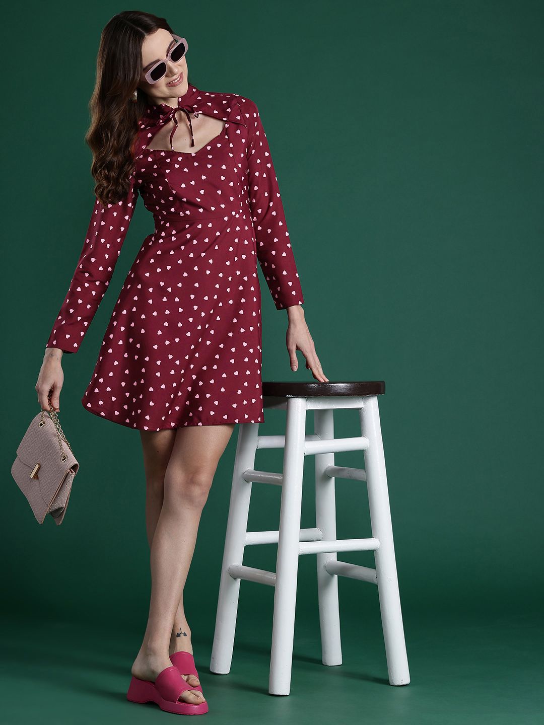 Dressberry Print Tie-Up Neck A-Line Mini Dress