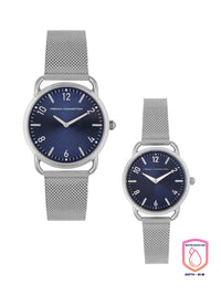 Sambungan Perancis Dail Biru & Perak Toned Pasangan Stainless Watch