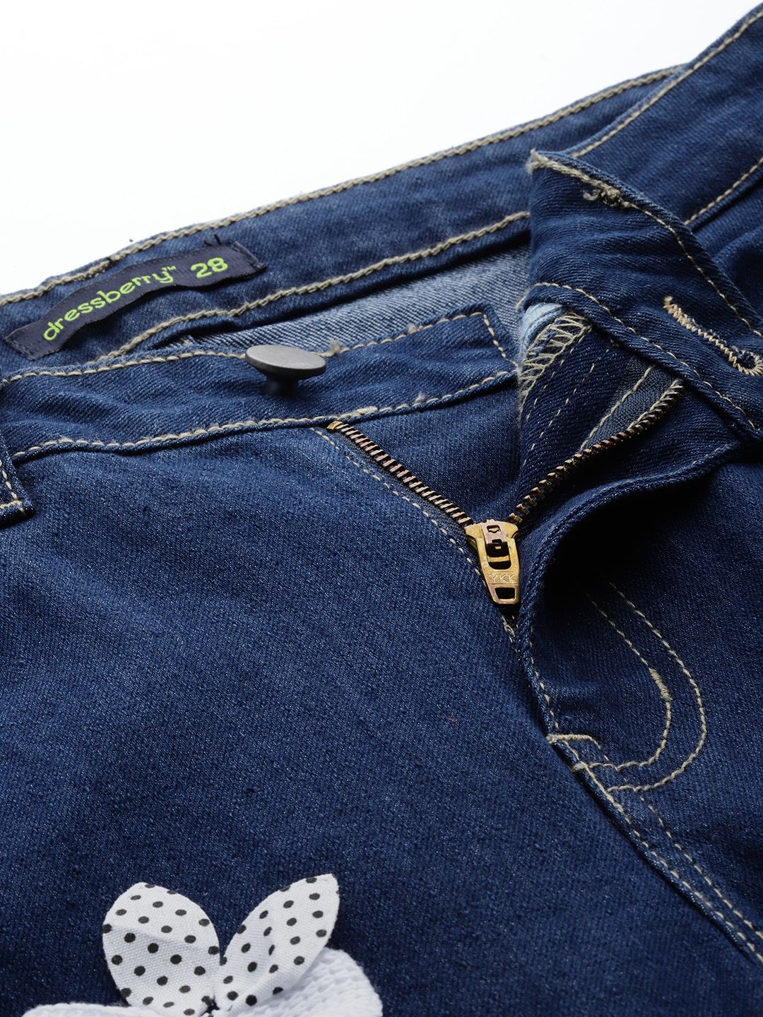 DressBerry Women Stretchable Straight Fit Jeans with Bow-Detail