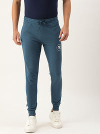 The Indian Garage Co Men Teal Solid Slim Fit  Jogger with Side Strips