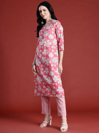 Anouk Floral Printed Panelled Pure Cotton Kurta with Trousers & With Dupatta