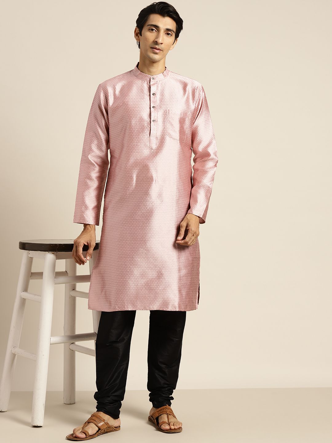 SOJANYA Men Pink Woven Design Kurta