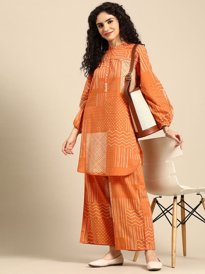 Anouk Women Printed Pure Cotton Straight Kurta with Palazzos