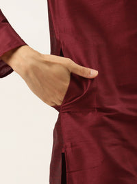 SOJANYA Men Maroon & Pink Kurta with Churidar And Nehru Jacket