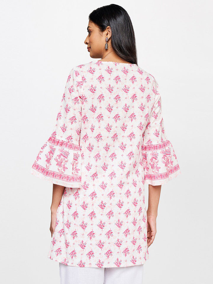 Global Desi Floral Printed Bell Sleeves Pure Cotton Kurti