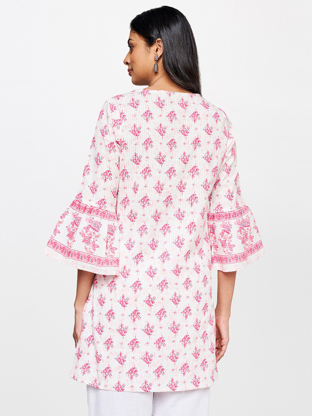 Global Desi Floral Printed Bell Sleeves Pure Cotton Kurti