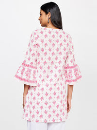 Global Desi Floral Printed Bell Sleeves Pure Cotton Kurti