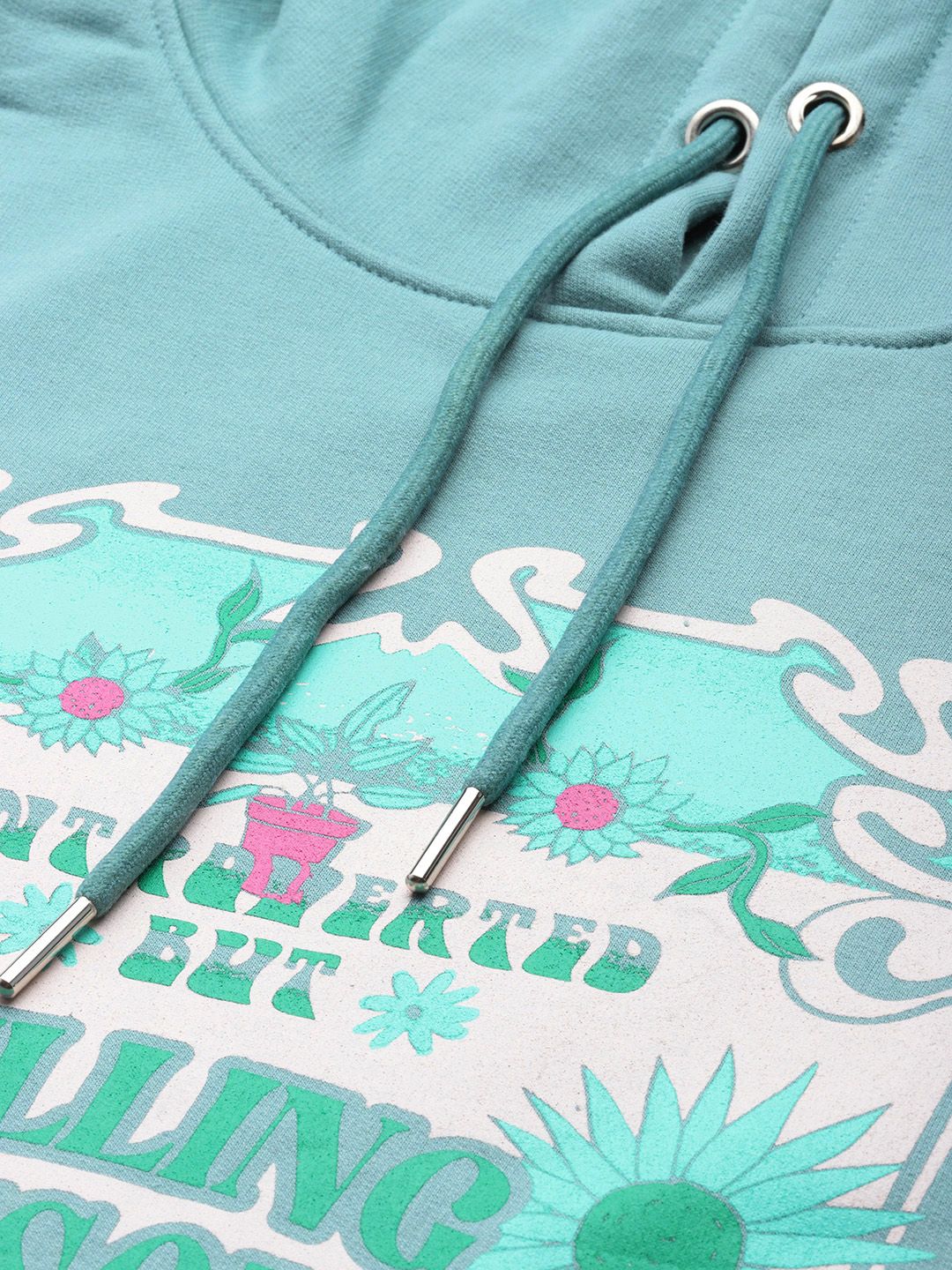 DressBerry Conversational Printed Drop-Shoulder Sleeve Hooded Sweatshirt