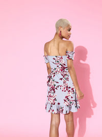 Berrylush Women Stunning Blue Floral Sweetheart Neck Dress