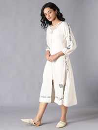 W Women White Floral Printed A-Line Midi Dress