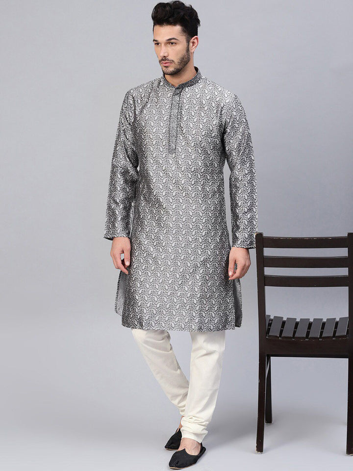 SOJANYA Woven Design Mandarin Collar Silk Cotton Kurta