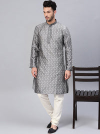 SOJANYA Woven Design Mandarin Collar Silk Cotton Kurta