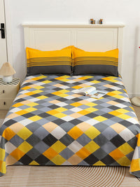 Story@home Grey Yellow Geometric 144 TC Queen Bedsheet with 2 Pillow Covers
