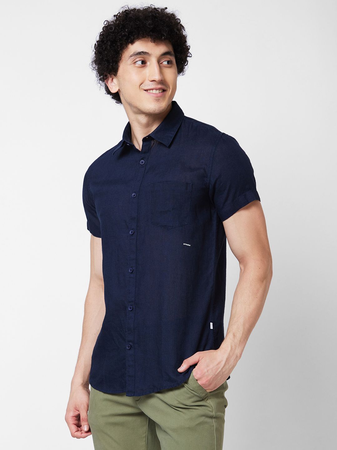SPYKAR Spread Collar Linen Casual Shirt