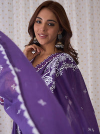 Indo Era Ethnic Motifs Embroidered V-Neck Pure Cotton Kurta with Trousers & Dupatta