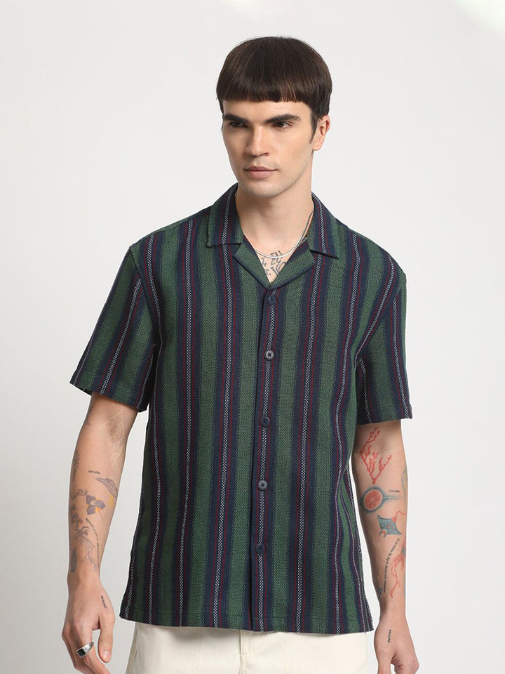 THE BEAR HOUSE Opaque Striped Cotton Casual Shirt