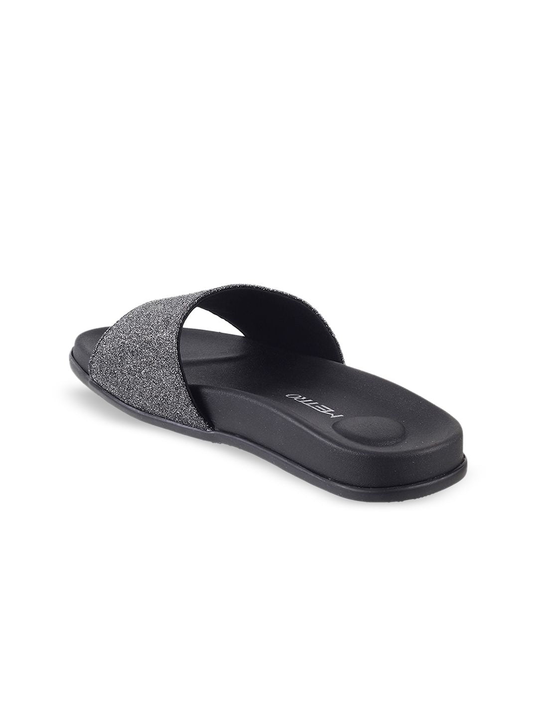Metro Women Gunmetal-Toned Shimmer Open Toe Flats