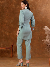 Anouk Blue Embroidered Silk Blend Tunic With Trousers