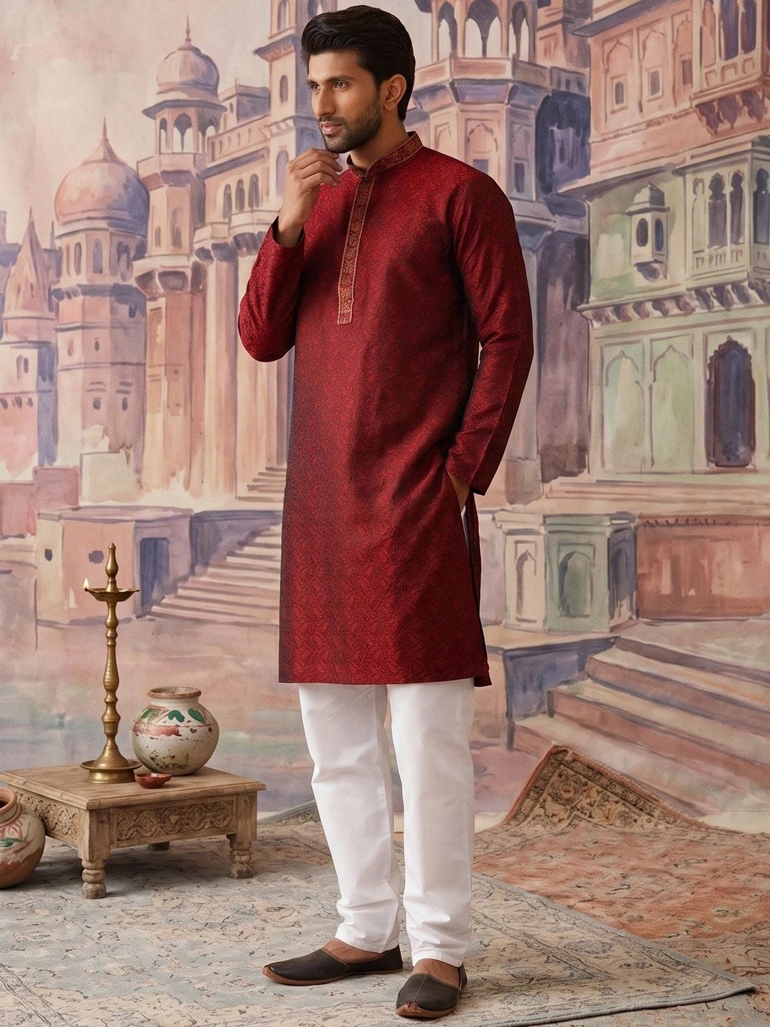 SOJANYA Motif Etnik Kurta Sulam Zari