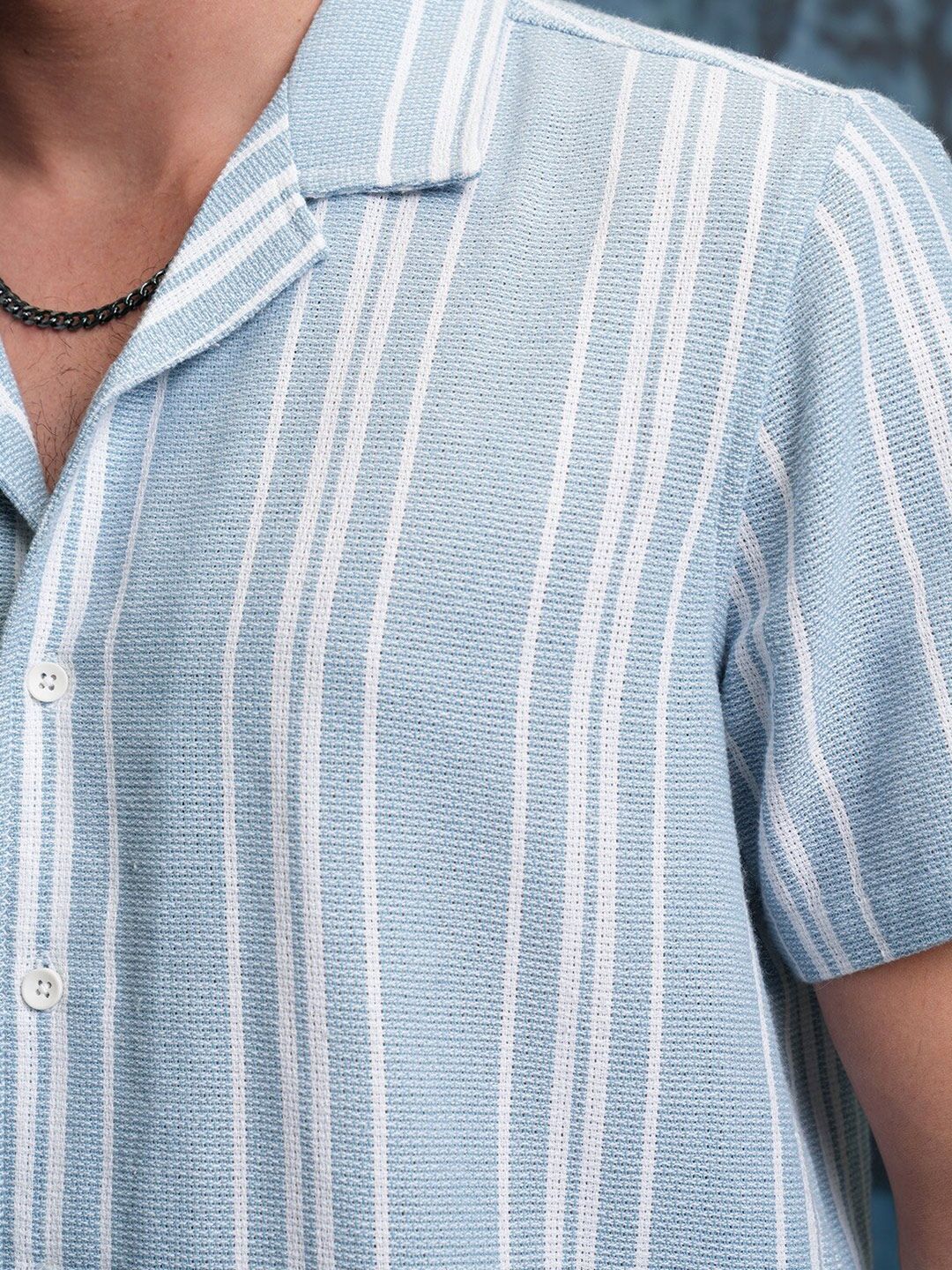 LOCOMOTIVE Premium Mock Lino Dobby Textured Striper Camp Collar Shirt