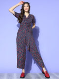 Berrylush Women Navy Blue Printed Wrap it Up Jumpsuit