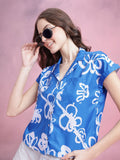 DressBerry Abstract Print Puff Sleeves Shirt Style Top