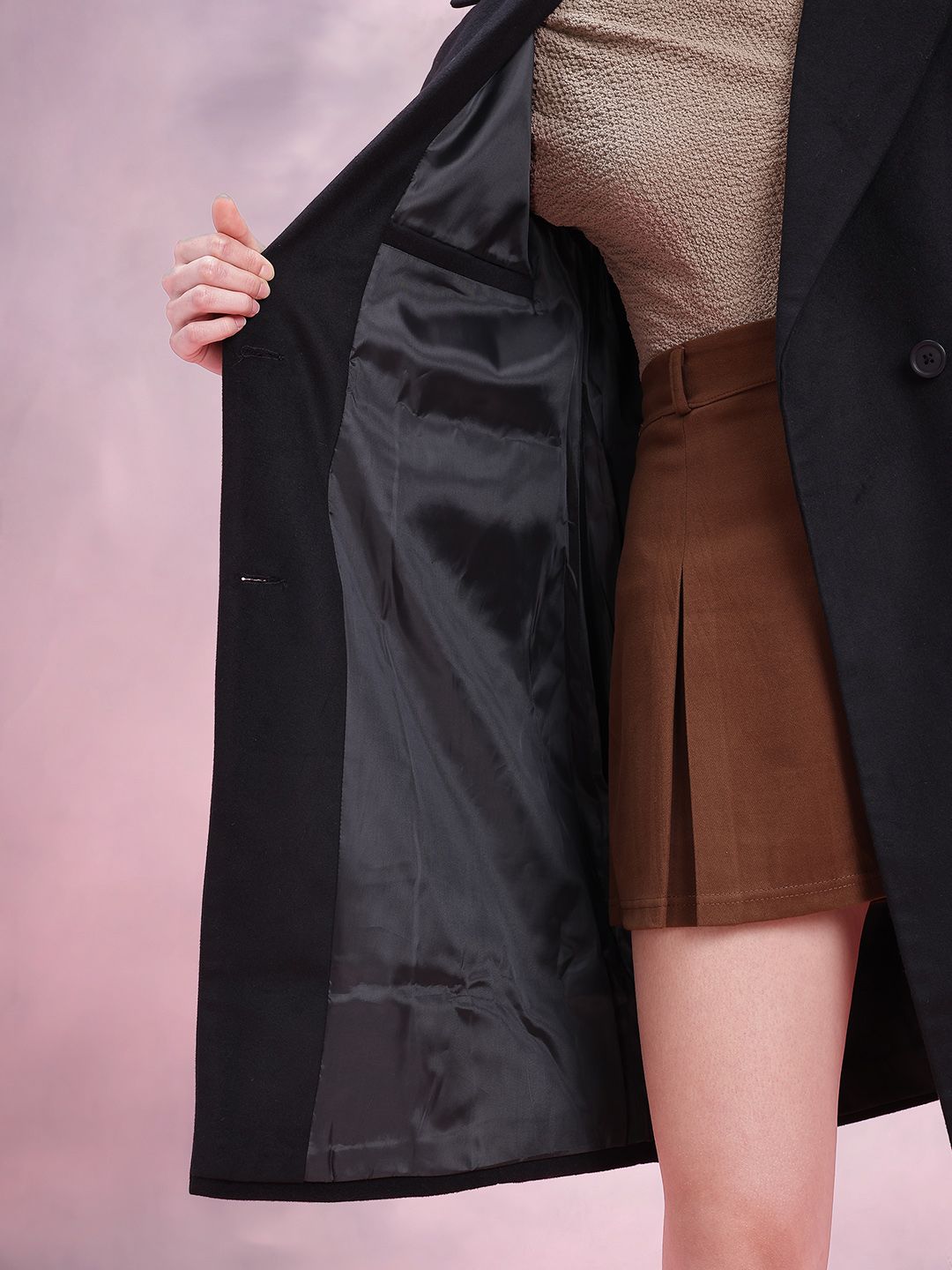 DressBerry Notched Lapel Collar Double-Breasted Regular Fit Overcoat