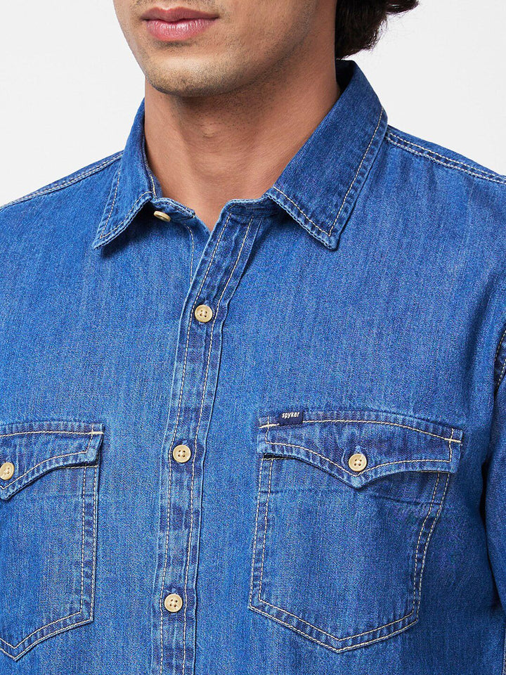 SPYKAR Graphic Printed Slim Fit Opaque Denim Casual Shirt