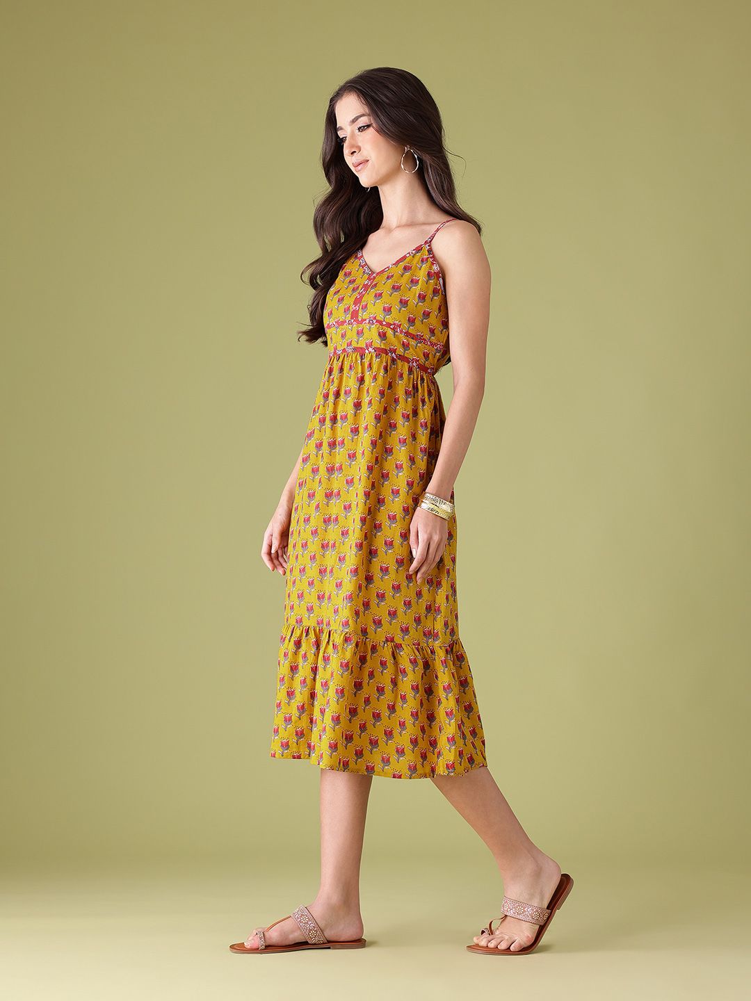 Anouk Floral Print Shoulder Straps Ethnic Dress