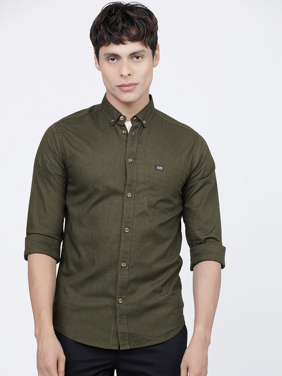 The Indian Garage Co Men Olive Pure Cotton Casual Shirt