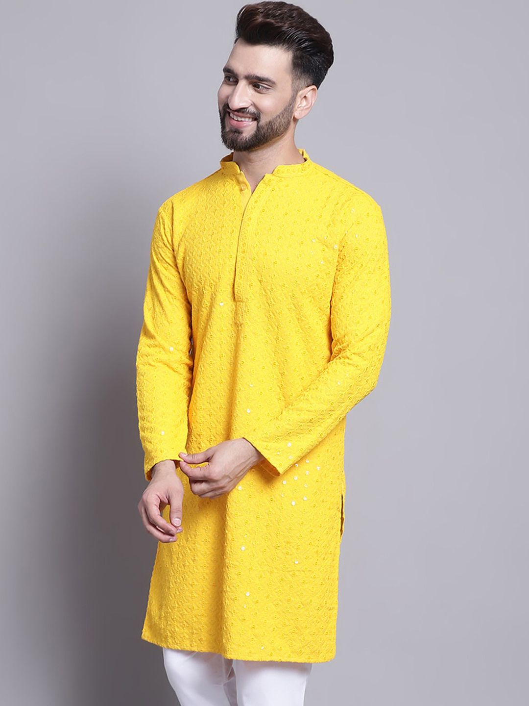 SOJANYA Kurta Kapas Tulen Bersulam Labuci Mandarin Kolar Mandarin