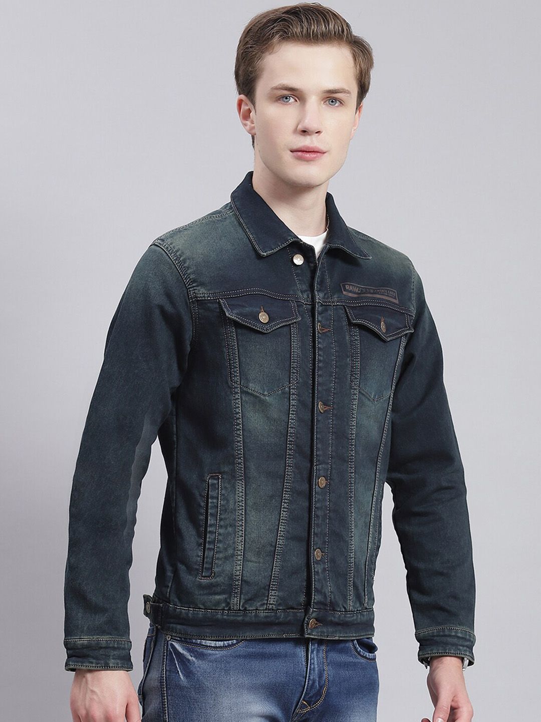 Monte Carlo Spread Collar Long Sleeves Denim Jacket
