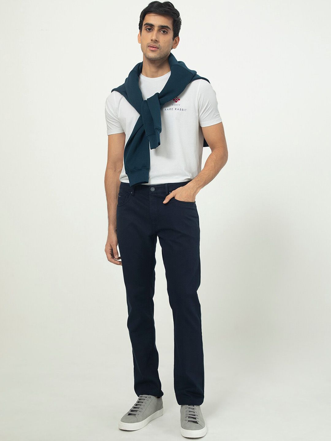 RARE RABBIT Men Slim Fit Mid-Rise Cotton Trousers