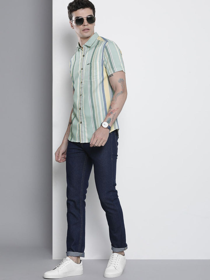 The Indian Garage Co Men Slim Fit Opaque Striped Casual Shirt