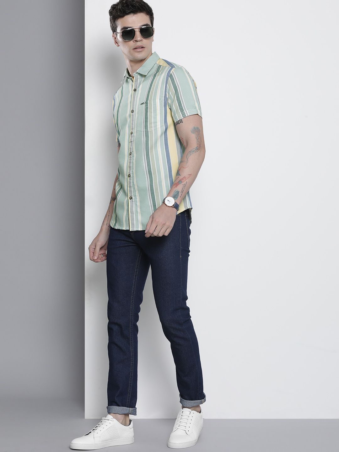 The Indian Garage Co Men Slim Fit Opaque Striped Casual Shirt