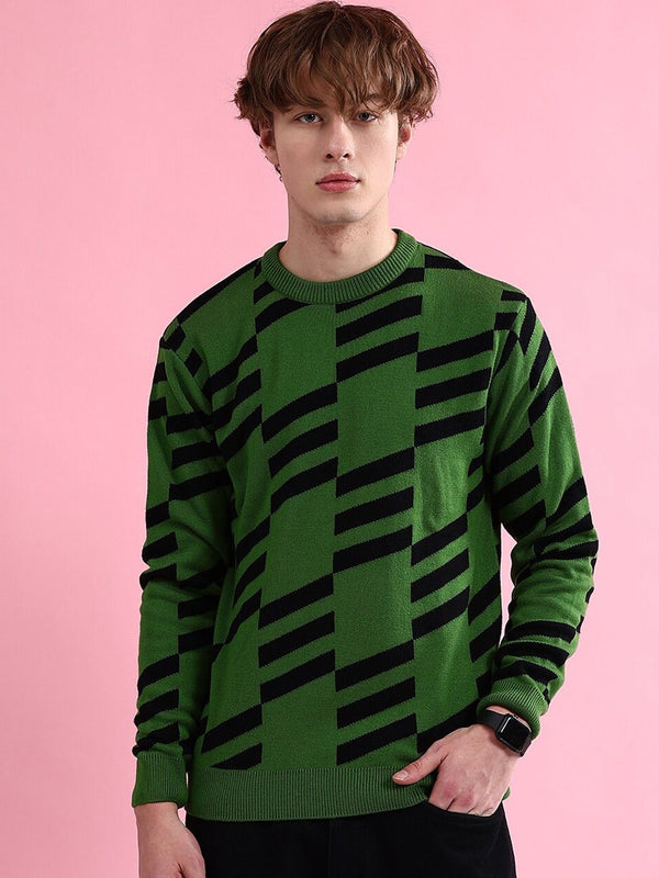 The Indian Garage Co Geometric Printed Long Sleeves Acrylic Pullover Sweater