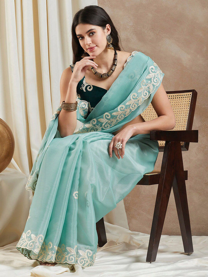 Saree mall Embellished Embroidered Organza Saree