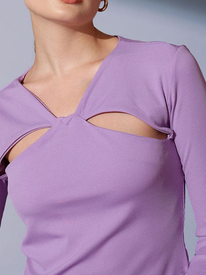 STREET 9 V-Neck Cut Outs Ribbed Styled Back Crop Top
