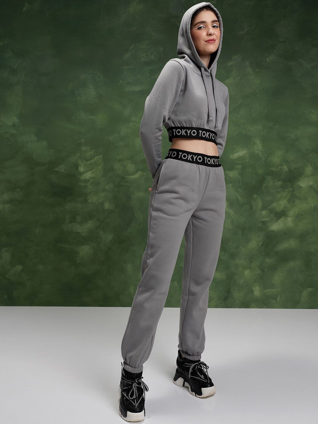 Tokyo Talkies Crop Hoodie Sweatshirt With High-Waisted Jogger Co-Ords