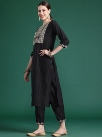 Indo Era Yoke Design Zari Liva Kurta With Trousers & Dupatta