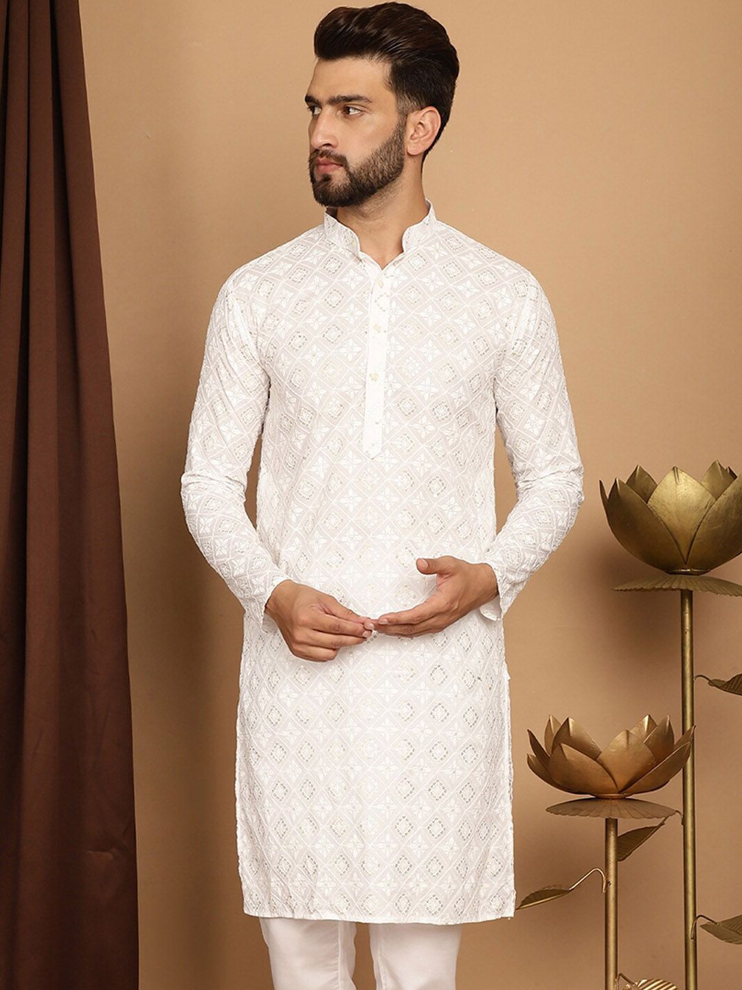 SOJANYA Ethnic Motifs Embroidered Sequinned Cotton Kurta