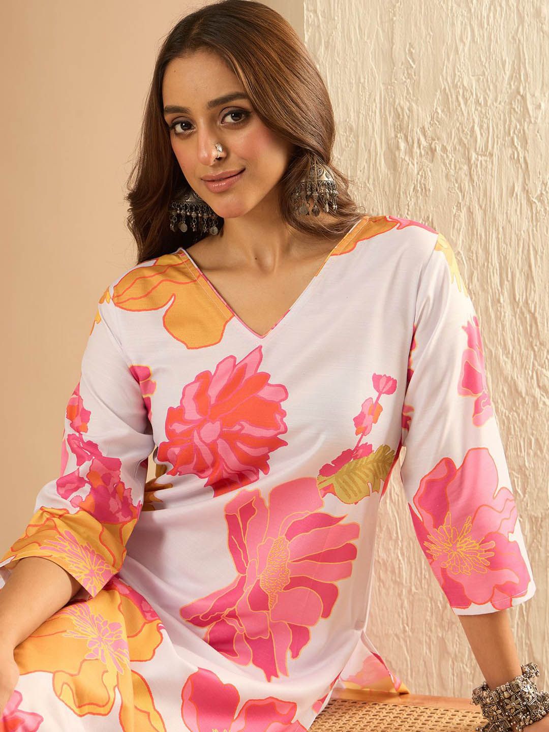 Indo Era Women Floral Printed Regular Kurta with Trousers