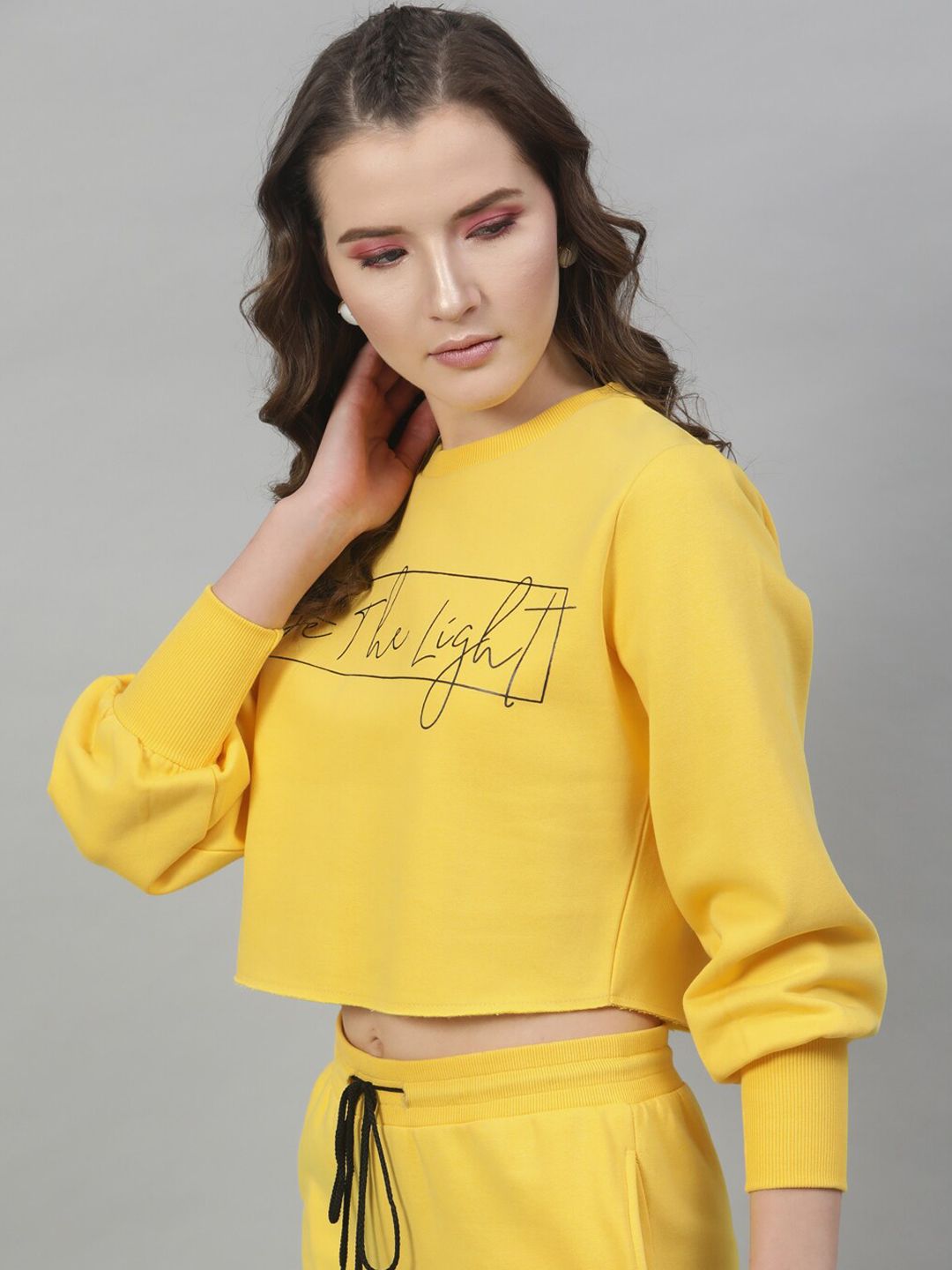 STREET 9 Women Yellow Printed Crop Sweatshirt