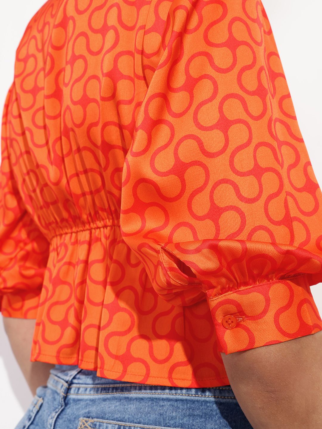 DressBerry 70's Teenage Ruffled Satin A-Line Top