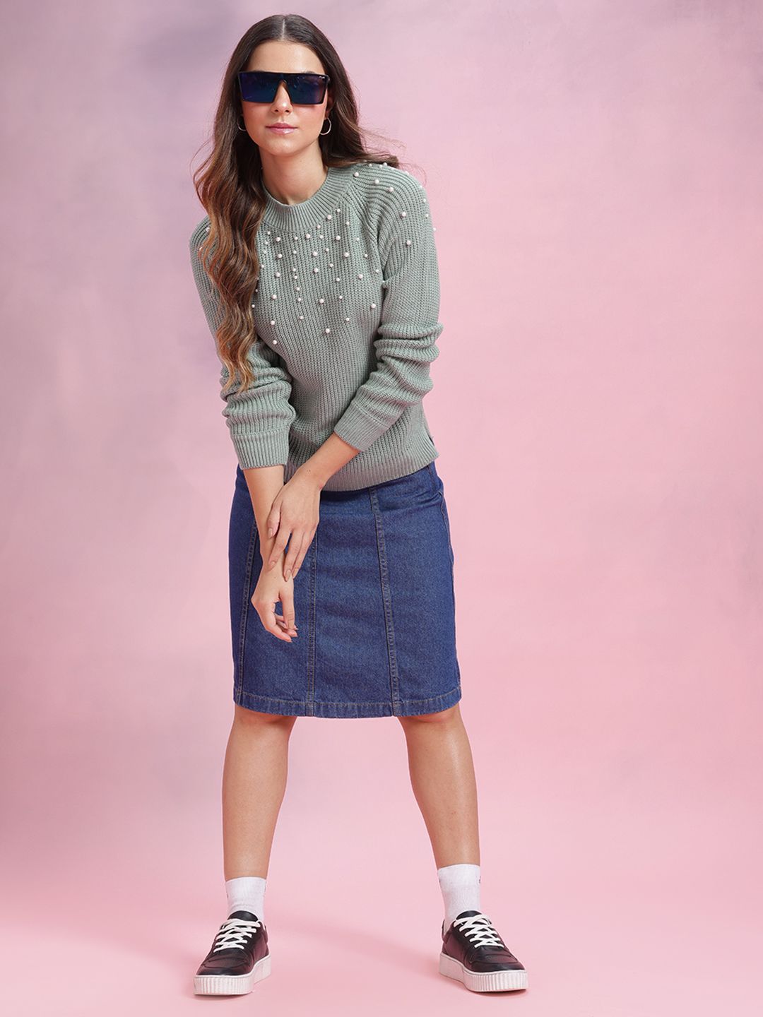 DressBerry Knitted Acrylic Pullover with Pearl Embellished