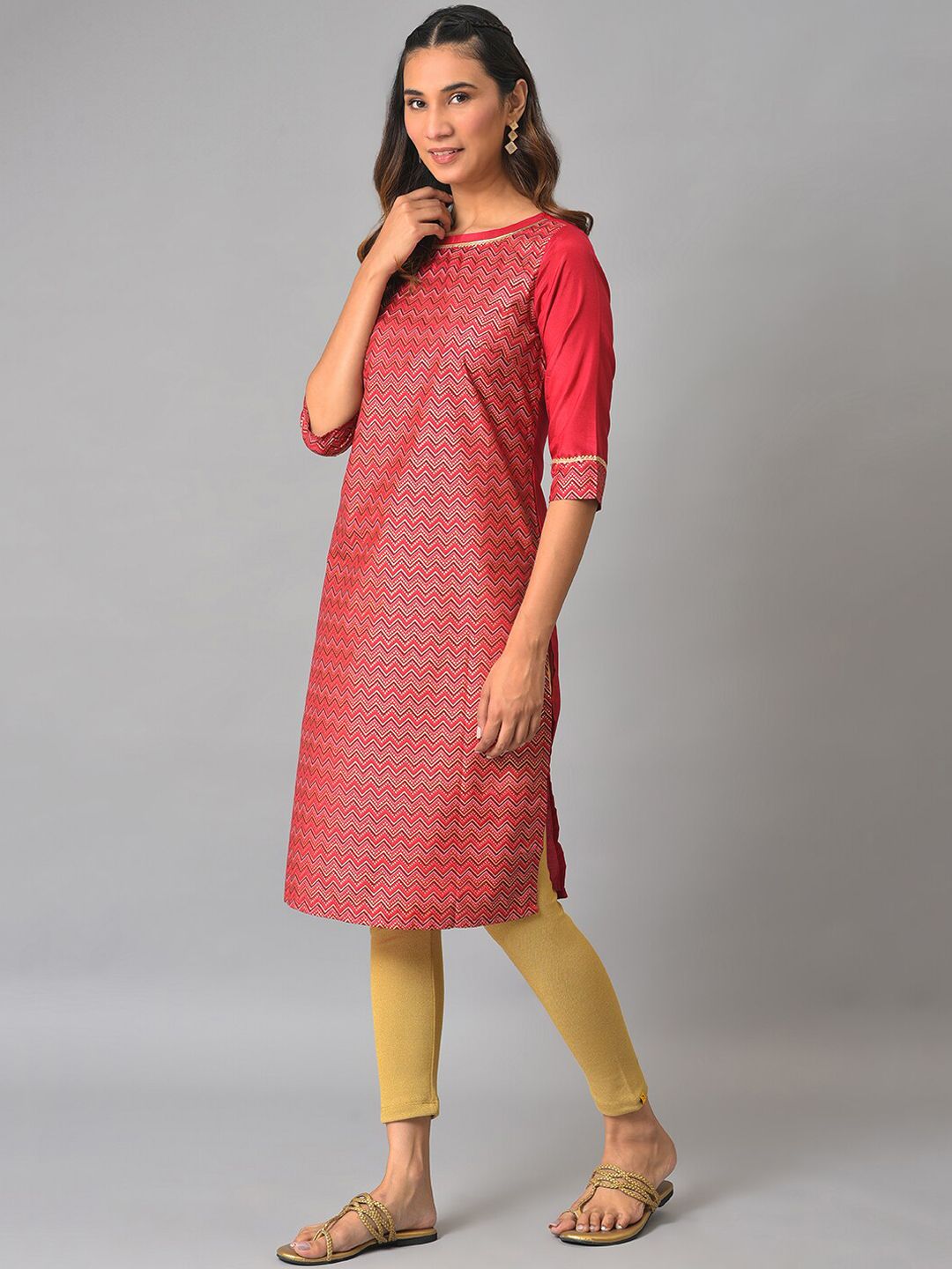 AURELIA Geometric Woven Design Boat Neck Kurta