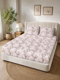 KLOTTHE Floral 300 TC Cadar King Berwarna Krim dengan 2 Sarung Bantal