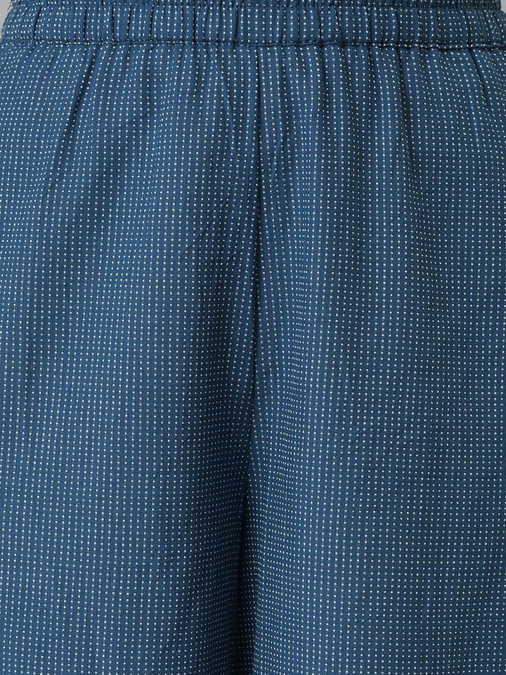 Aurelia Women Navy Geometric Print Cotton Kurta Set with Palazzos & Dupatta